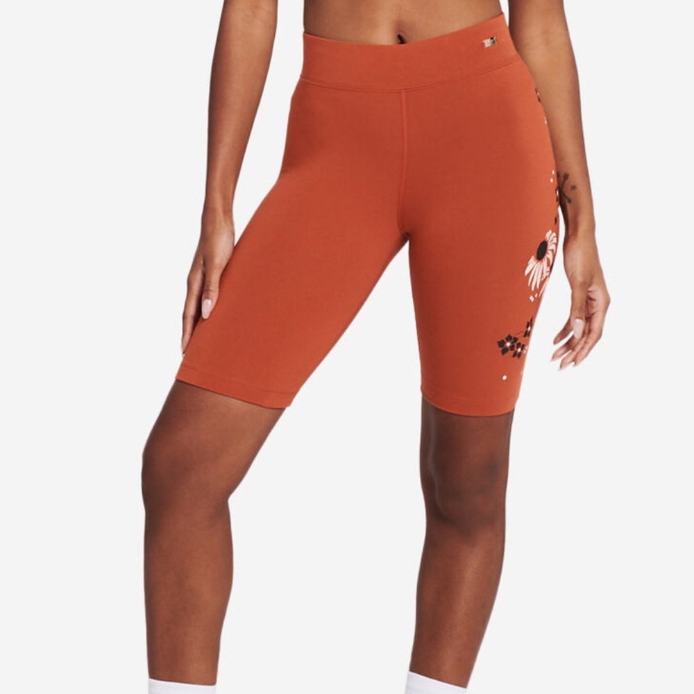 Nike Garden Party Essential Bike‎ Shorts Burnt Orange Floral Size Medium
